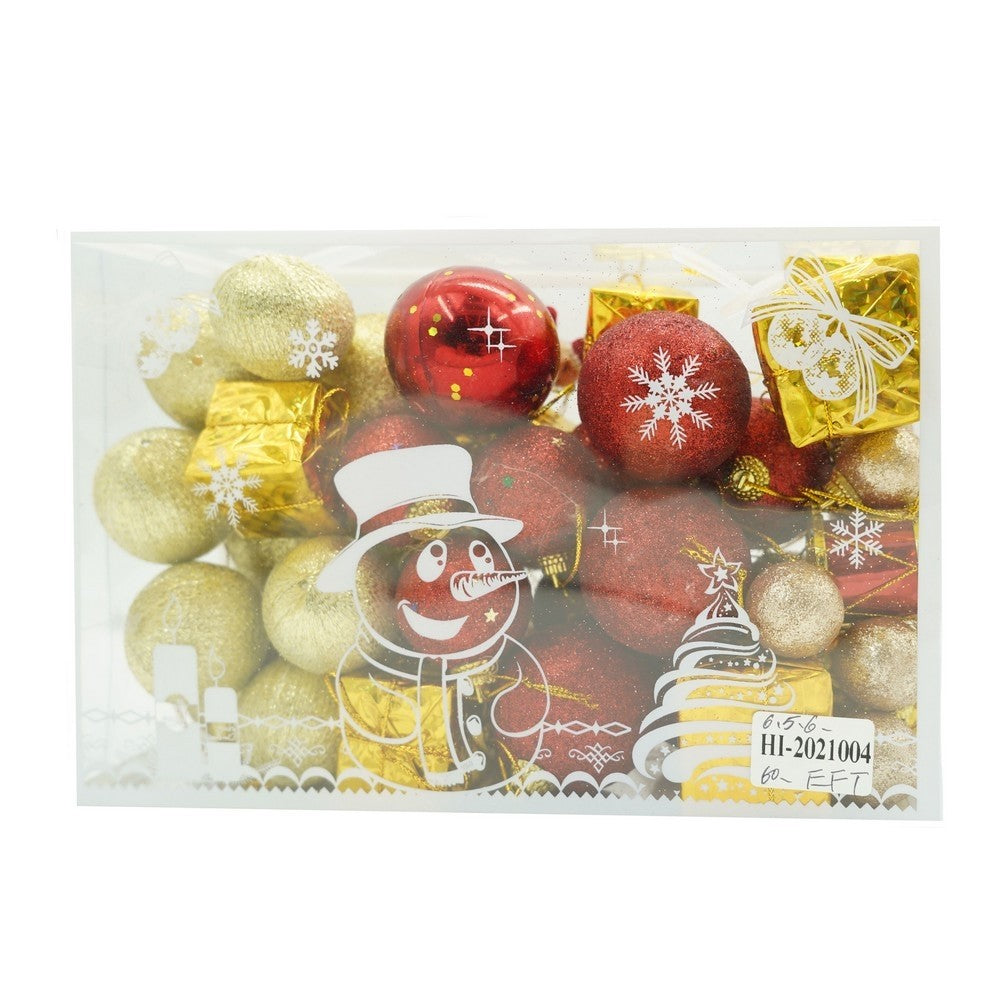 Set de 45 ornamente de brad, de tip Glob, din polistiren, cu finisaj sclipitor, cutie 8 cm adancime x 24 cm lungime x 16 cm inaltime