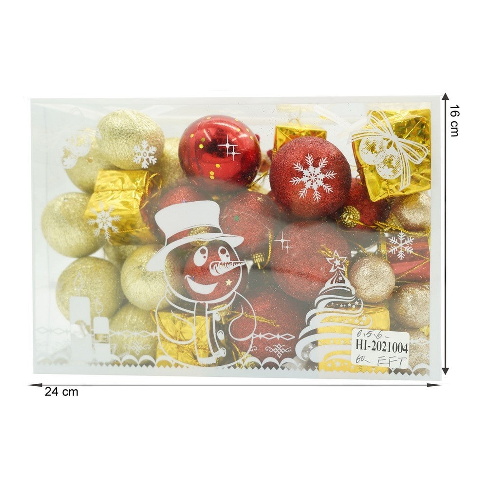 Set de 45 ornamente de brad, de tip Glob, din polistiren, cu finisaj sclipitor, cutie 8 cm adancime x 24 cm lungime x 16 cm inaltime