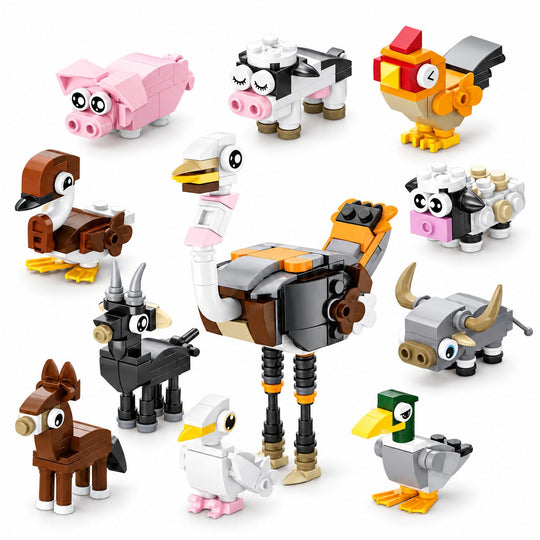 Set de Constructie, Animale de Ferma 10 in 1, 335 Piese, 10 Modele, 6+, 23x14.5x7.5 cm, Multicolor