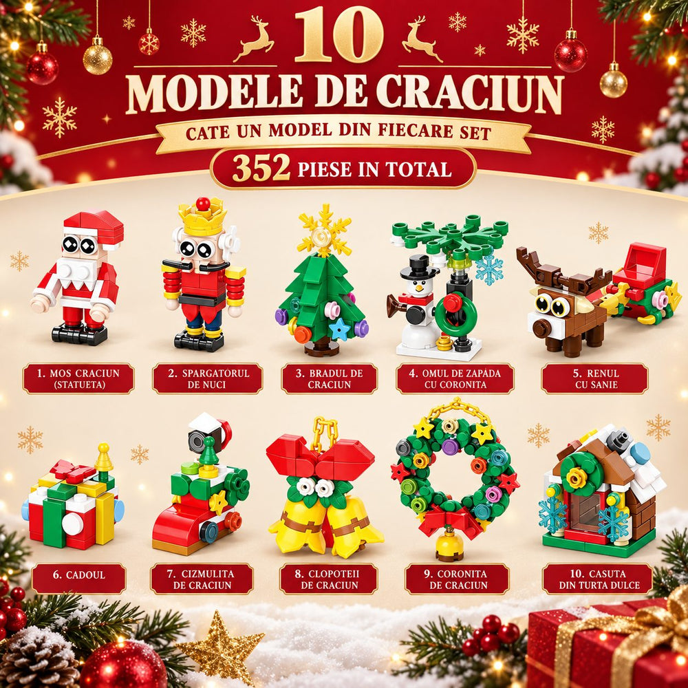 Set de Constructie, Tematica de Craciun 10 in 1, 352 Piese, 10 Modele, Varsta 6+ Ani, 9.5 x 7.1 x 10.6 cm, Multicolor
