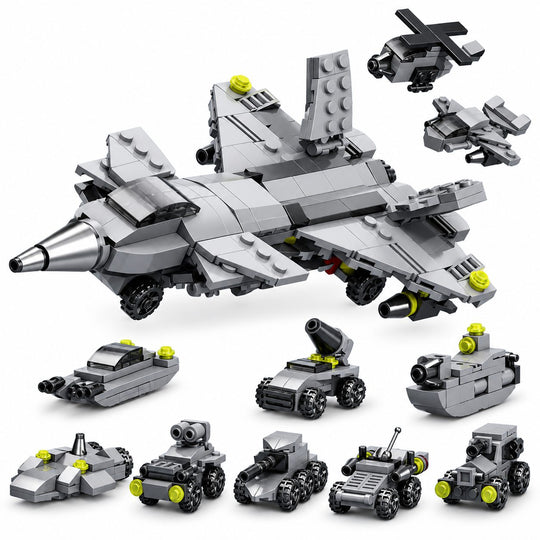 Set de Constructie, Vehicule Militare 10 in 1, 310 Piese, 10 Modele, Varsta 6+ Ani, 20 x 12.8 x 9 cm, Multicolor