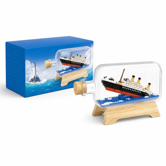 Set de Construit in Sticla cu Suport din Lemn, din Plastic, Model Barca, Joc de Asamblare cu Sticla Decorativa si Suport, Varsta 14 Ani+, Dimensiune 20.2x13x22.3 cm, Multicolor
