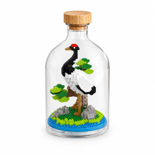 Set de Construit in Sticla Decorativa, Model Cocor cu Coroana Rosie, 593 Piese, Jucarie Creativa si Educationala pentru Copii 14+, Tip Pixel Building Blocks, 10 x 19.6 cm, Multicolor