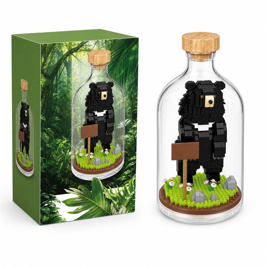 Set de Construit in Sticla, Model Urs, 608 Piese, din Plastic, Joc de Asamblare cu Sticla Decorativa si Figurina Animal, Varsta 14 Ani+, Dimensiune 10 x 19.6 cm, Multicolor