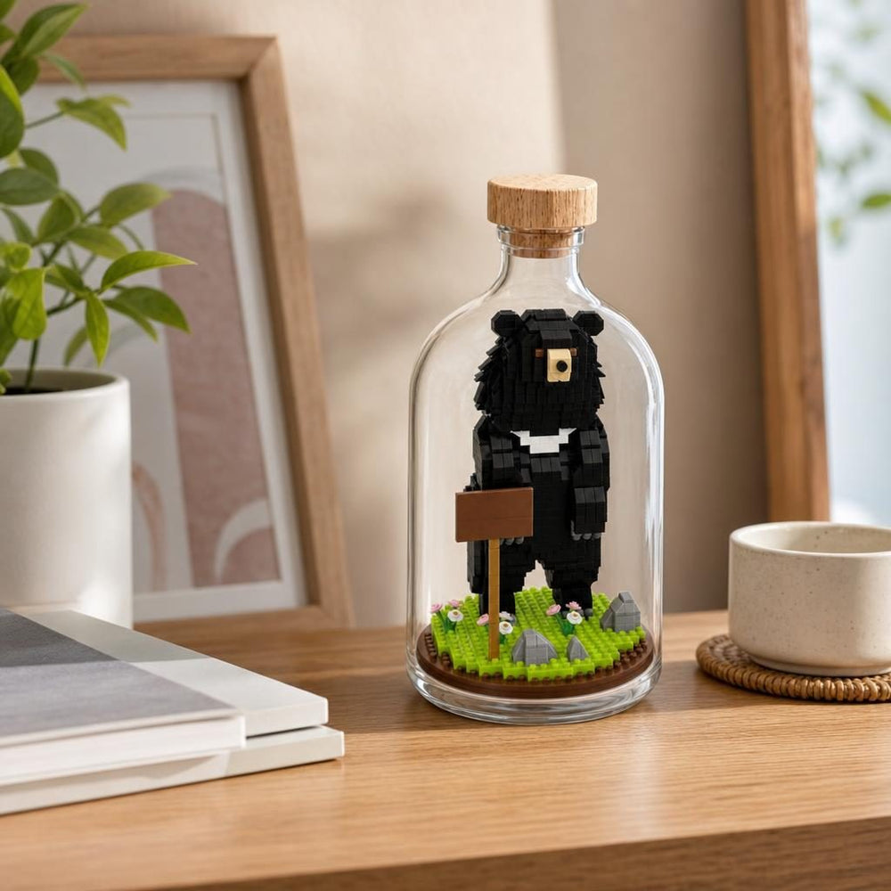 Set de Construit in Sticla, Model Urs, 608 Piese, din Plastic, Joc de Asamblare cu Sticla Decorativa si Figurina Animal, Varsta 14 Ani+, Dimensiune 10 x 19.6 cm, Multicolor