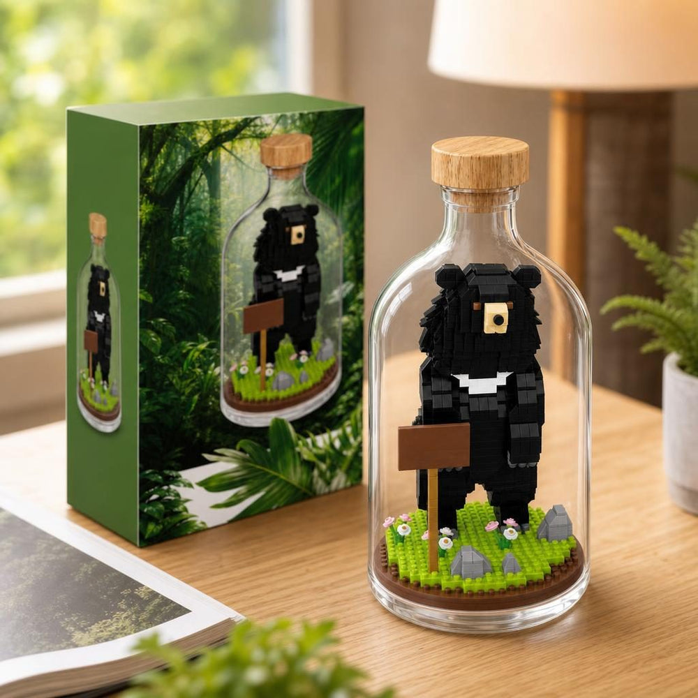 Set de Construit in Sticla, Model Urs, 608 Piese, din Plastic, Joc de Asamblare cu Sticla Decorativa si Figurina Animal, Varsta 14 Ani+, Dimensiune 10 x 19.6 cm, Multicolor