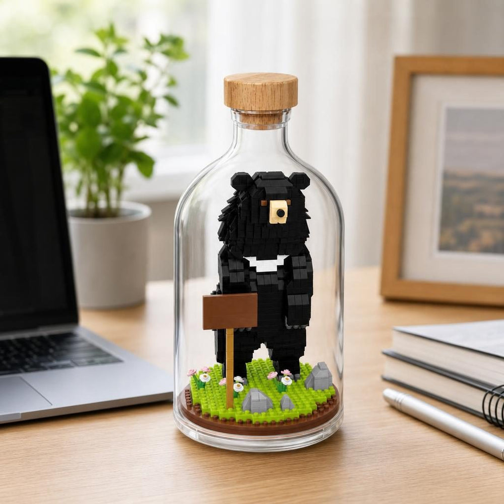 Set de Construit in Sticla, Model Urs, 608 Piese, din Plastic, Joc de Asamblare cu Sticla Decorativa si Figurina Animal, Varsta 14 Ani+, Dimensiune 10 x 19.6 cm, Multicolor