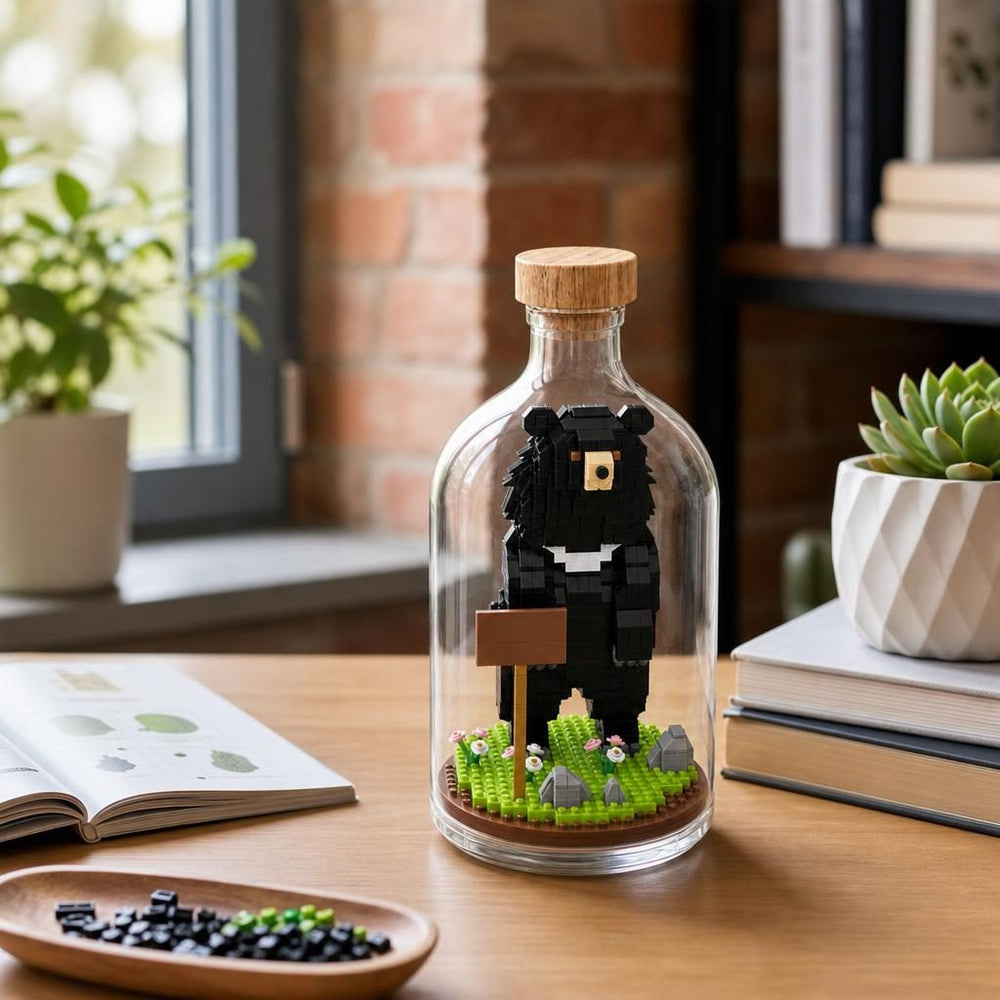 Set de Construit in Sticla, Model Urs, 608 Piese, din Plastic, Joc de Asamblare cu Sticla Decorativa si Figurina Animal, Varsta 14 Ani+, Dimensiune 10 x 19.6 cm, Multicolor