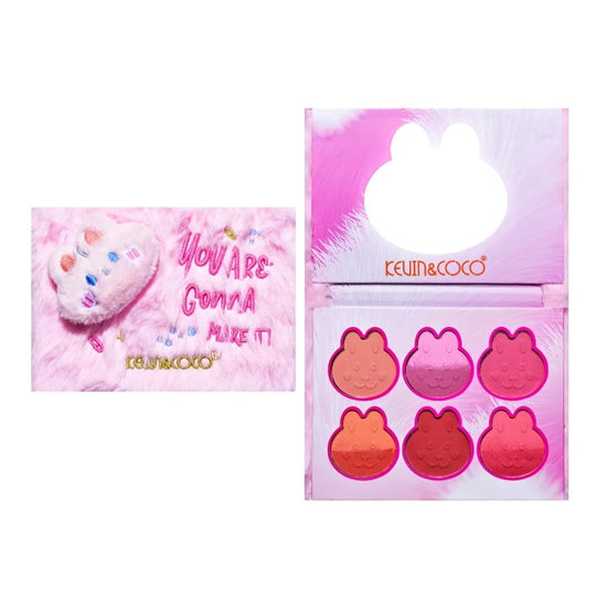 Set de Machiaj Kevin&Coco, 6 culori Blush, Husa Pufoasa, Model Pisicuta, 17.3x12.5x5 cm, Multicolor