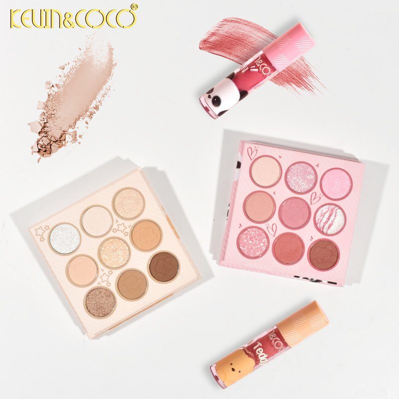 Set de Machiaj, Kevin&Coco, Paleta de Farduri pentru Pleoape si Lipgloss, 10.2x10.2x1.5cm, Model Panda, Multicolor