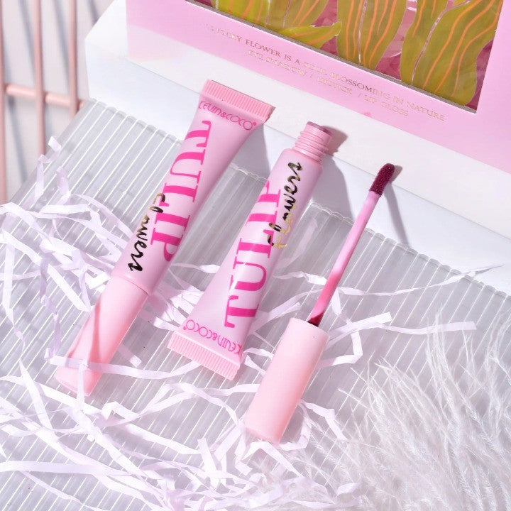 Set de Machiaj Kevin&Coco Tulip Love Gift Box, 22 Culori, 2 Palete de Farduri, 2 Lip Gloss-uri, 2 Rujuri și Oglindă Inimioară, Design Lalele, 15.7 x 21 x 4 cm, Multicolor
