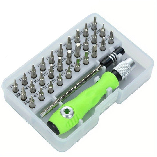 Set de Surubelnite 32-in-1 cu Clichet, Cromate, Set de Uz Casnic pentru Repararea Electronicelor Mici, Maner durabil Verde, 10.5 x 7 x 3 cm, Gri