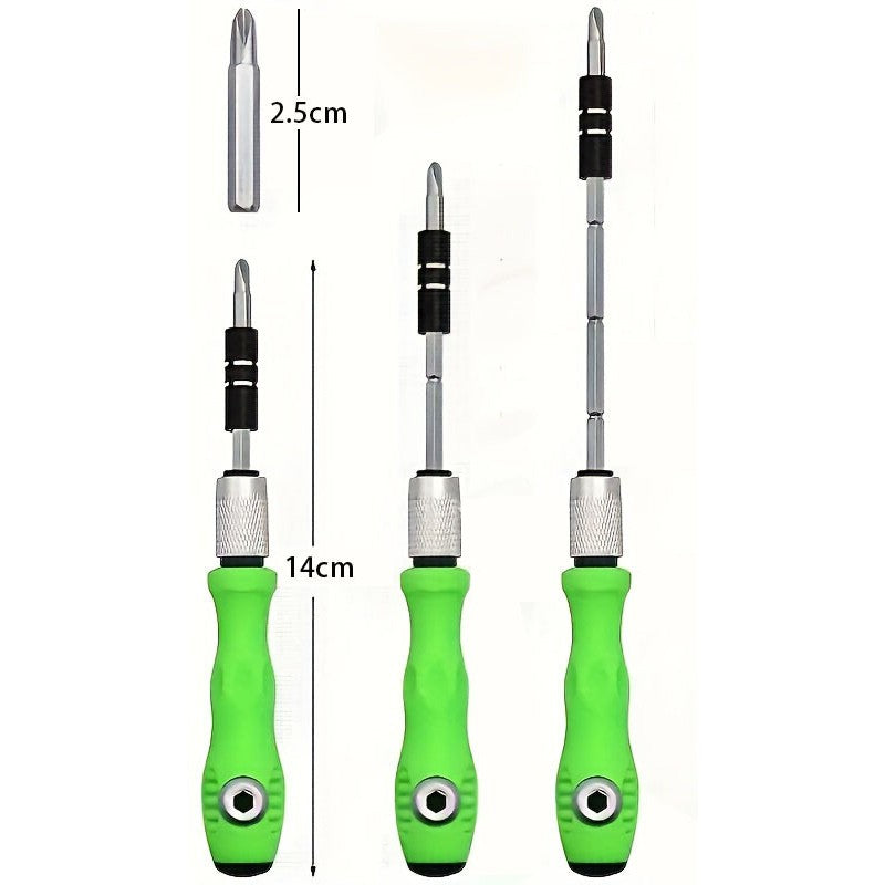 Set de Surubelnite 32-in-1 cu Clichet, Cromate, Set de Uz Casnic pentru Repararea Electronicelor Mici, Maner durabil Verde, 10.5 x 7 x 3 cm, Gri