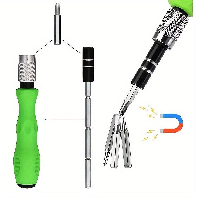 Set de Surubelnite 32-in-1 cu Clichet, Cromate, Set de Uz Casnic pentru Repararea Electronicelor Mici, Maner durabil Verde, 10.5 x 7 x 3 cm, Gri
