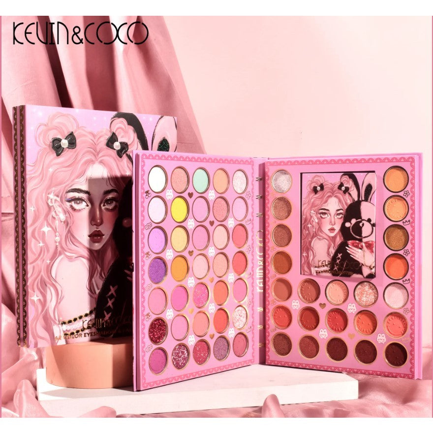 Set farduri 2 in 1 Kevin&Coco, paleta 62 nuante, mini paleta iluminator tip carte, rezistenta ridicata, 22 x 17 cm, 430 g, multicolor