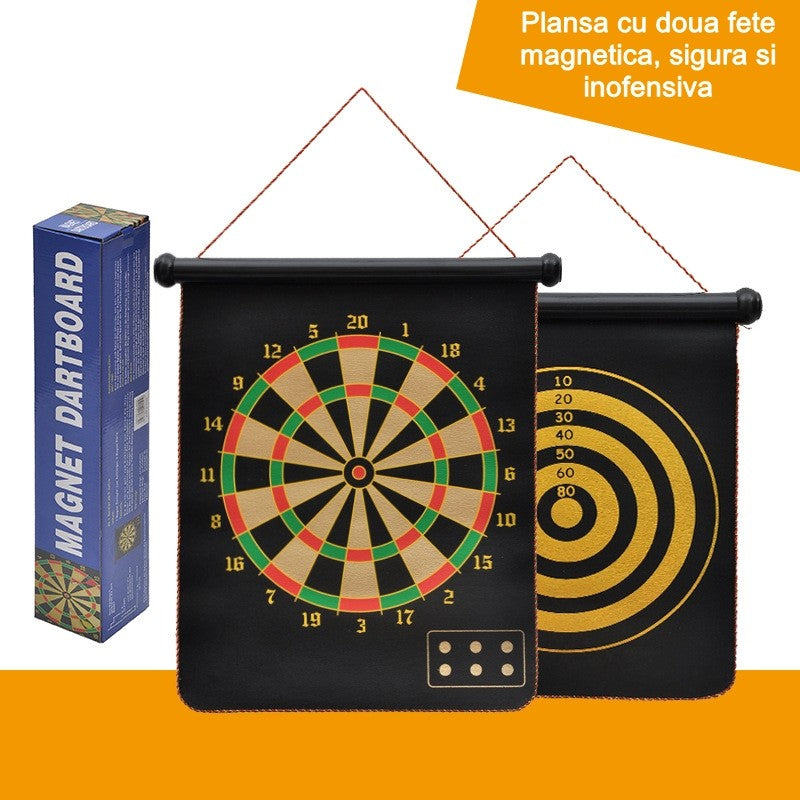 Set Joc Darts, Doua Fete pentru Joc, 6 Sageti Incluse, Magnetic, Dimensiuni 37 x 40 cm, Design clasic, Multicolor