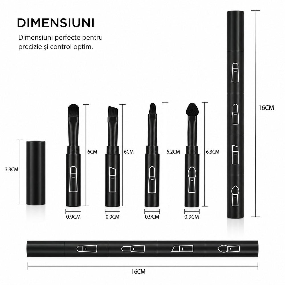 Set Pensule de Machiaj 4in1, pentru Fard, Sprancene si Buze, 16 cm, din Plastic, Negru