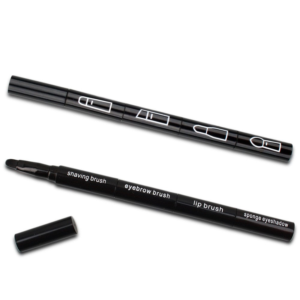 Set Pensule de Machiaj 4in1, pentru Fard, Sprancene si Buze, 16 cm, din Plastic, Negru
