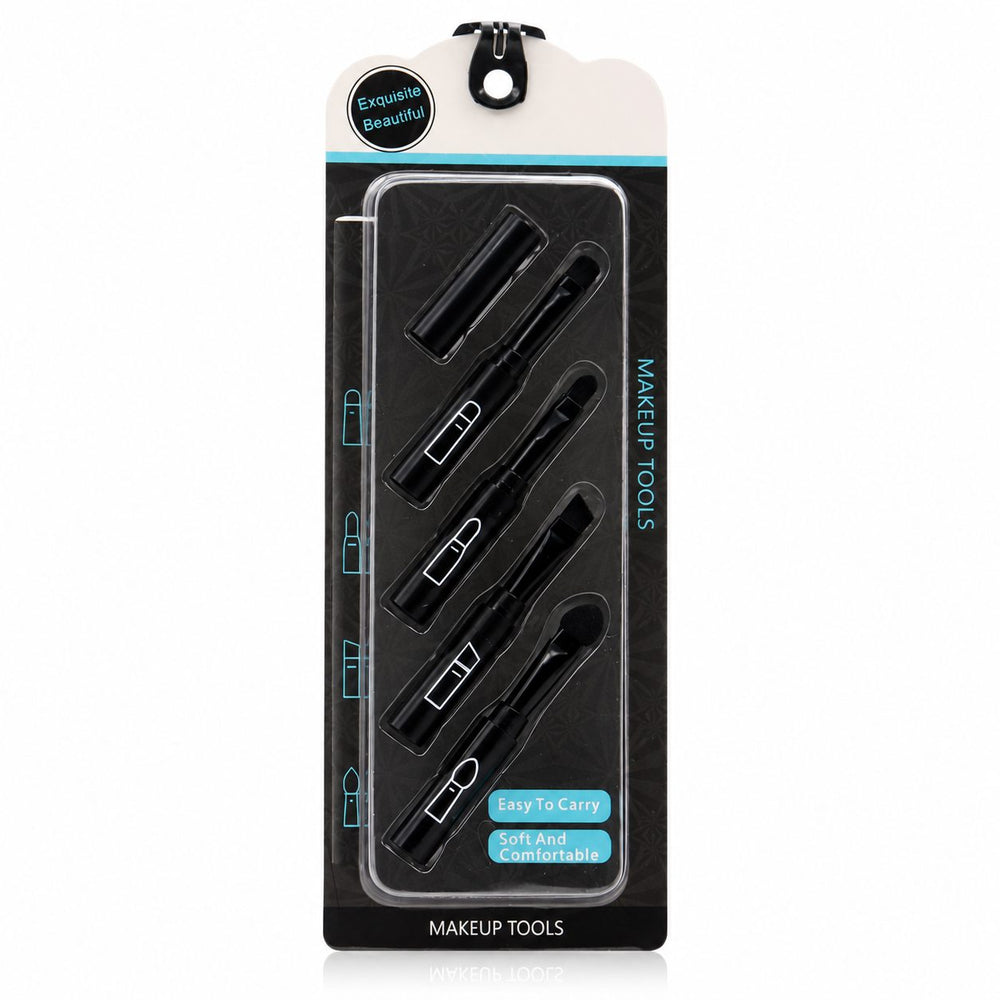 Set Pensule de Machiaj 4in1, pentru Fard, Sprancene si Buze, 16 cm, din Plastic, Negru