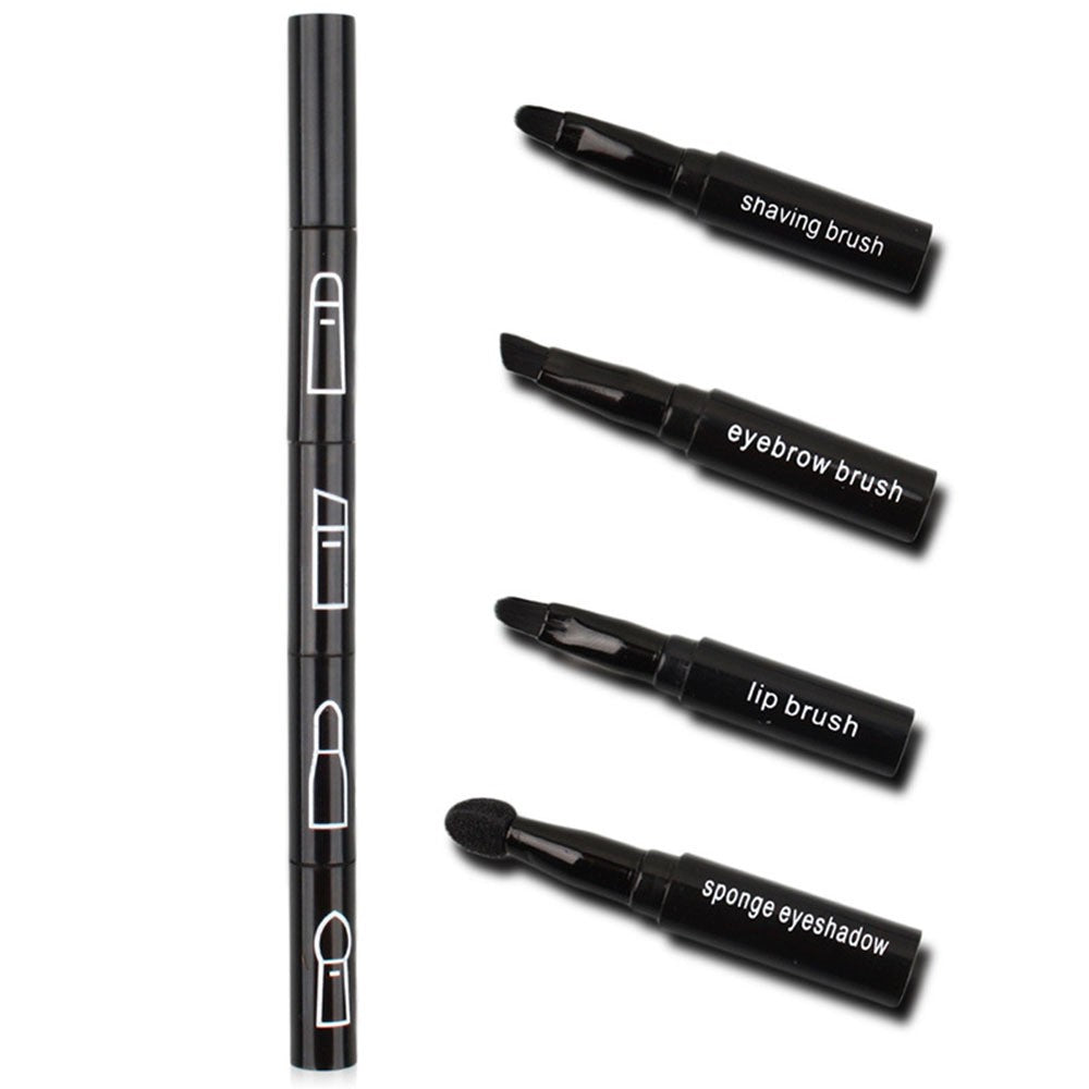Set Pensule de Machiaj 4in1, pentru Fard, Sprancene si Buze, 16 cm, din Plastic, Negru
