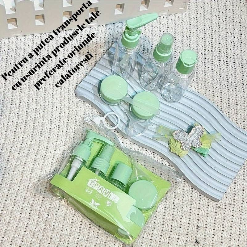 Set Recipiente pentru Cosmetice, 5 Piese, cu Gentuta, pentru Calatorii, Reutilizabile, Verde, Material Plastic, 40 ml, 10g