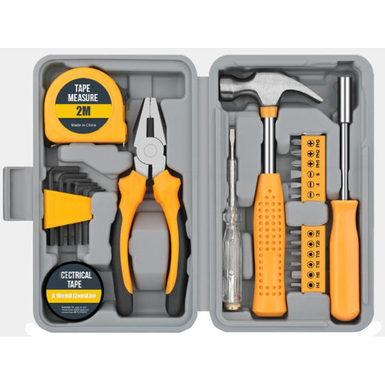 Set Scule 24 piese pentru Uz Casnic, Instrumente Set in Trusa de Plastic Gri, din Plastic si Metal, 20 x 12.5 x 3 cm, Galben