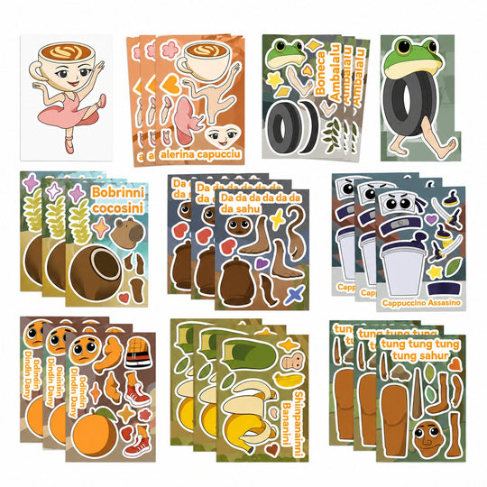 Set Stickere Decorative, 8 Modele Mix & Match cu Personaje Amuzante, DIY, 11 x 16 cm, Multicolor