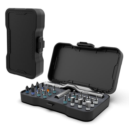 Set Surubelnita Cu Clichet, 24 Piese, Sistem de prindere multipla, ergonomic si adaptiv, 16 × 9, 3 × 3, 6 cm, Negru
