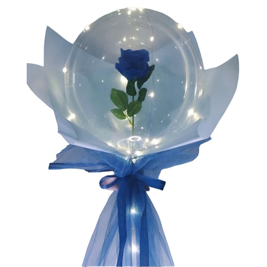 Set Trandafir in Balon LED cu Lumini, Tip Buchet, Diametru 35 cm, Albastru