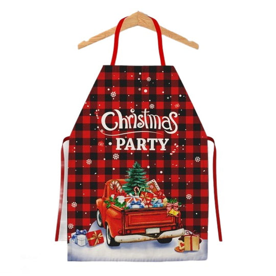Sort de Bucatarie Decorativ, Tema Craciun, 50 x 70 cm, Model Christmas Party, din Poliester, Rosu