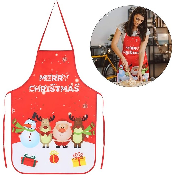 Sort de Bucatarie Decorativ, Tema Craciun, 50 x 70 cm, Model Merry Christmas, din Poliester, Rosu