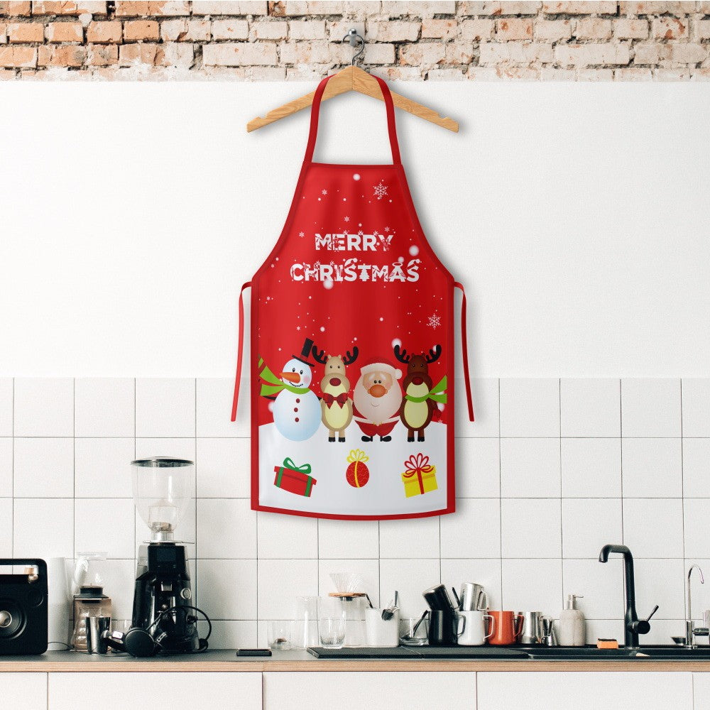 Sort de Bucatarie Decorativ, Tema Craciun, 50 x 70 cm, Model Merry Christmas, din Poliester, Rosu