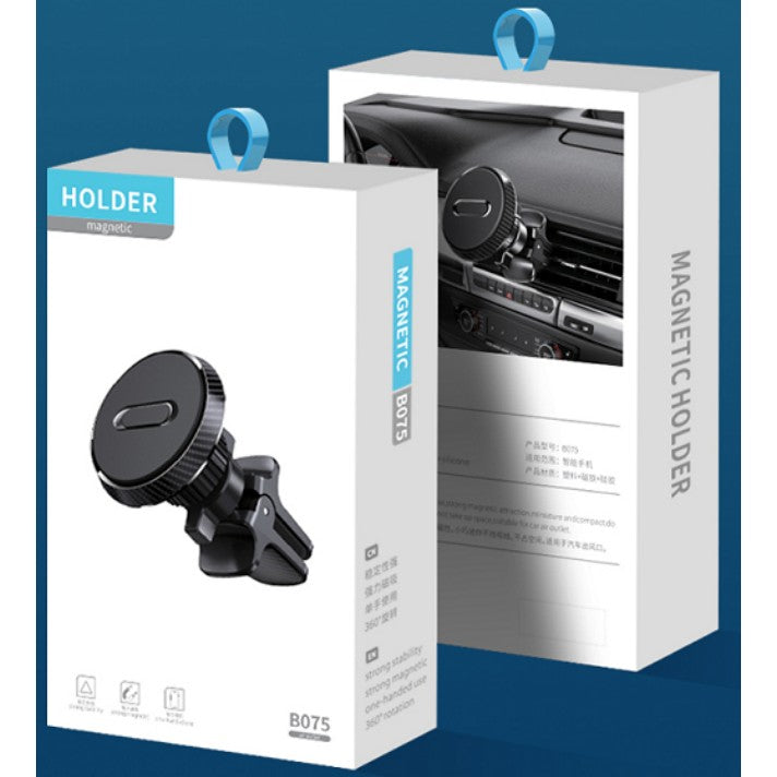 Suport Auto Magnetic 360 grade cu prindere de grila de aerisire, 50 mm, Ajustabil, 4 Magneti incorporati, Negru