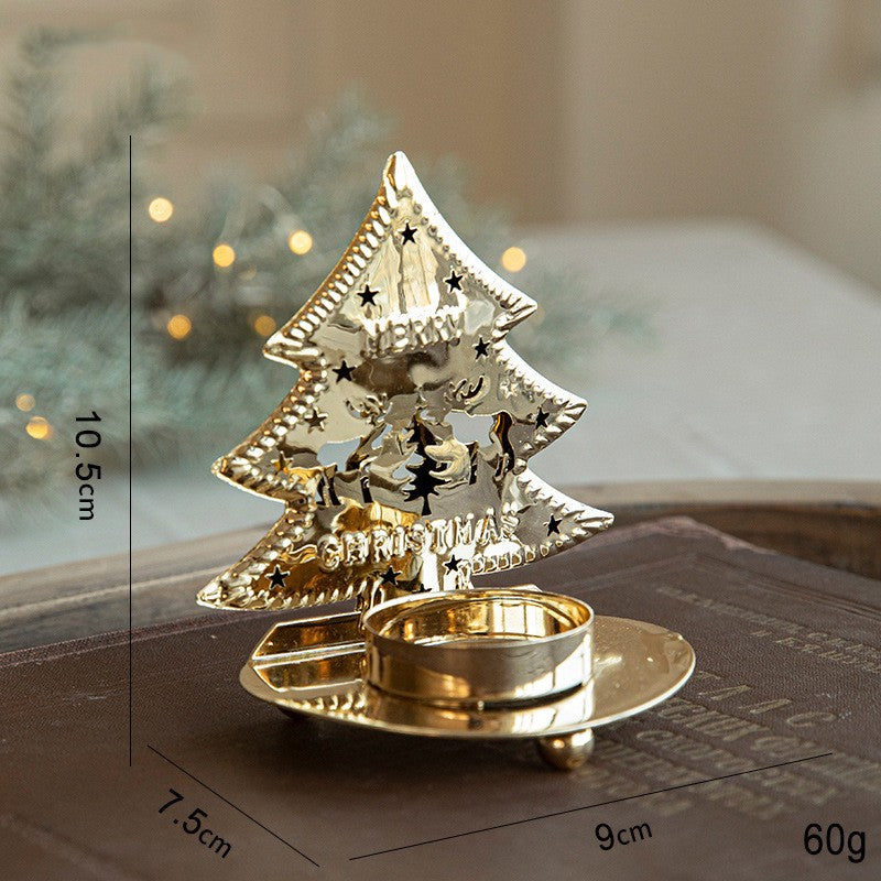 Suport Decorativ pentru Lumanare de Craciun, Model Brad Auriu din Art Metal, pentru Masa fara Agatare, 10.5 x 9 x 7.5 cm, Auriu