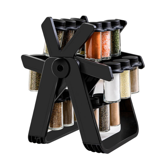 Suport Pentru Condimente Rotativ, Multifunctional, Pivotant 360°, Portabil, Usor de Montat, 34x23 cm, ABS/Sticla, Negru