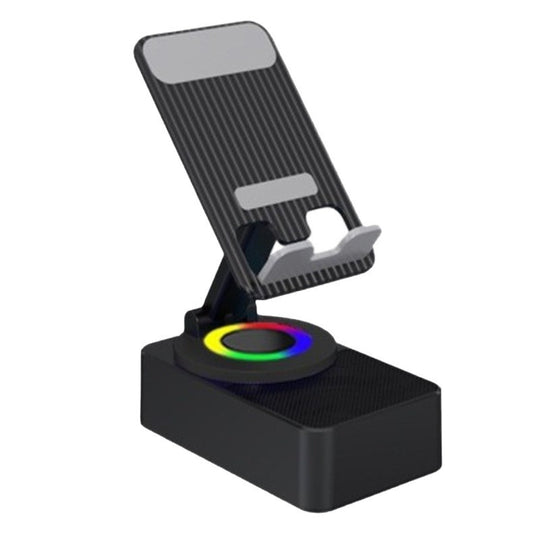 Suport Telefon cu Boxa Bluetooth, Wireless, Rotativ 360°, Pliabil, 5 W, Acumulator 1500 mAh, USB Type-C, 12, 2 x 7, 4 x 5, 8 cm, Negru