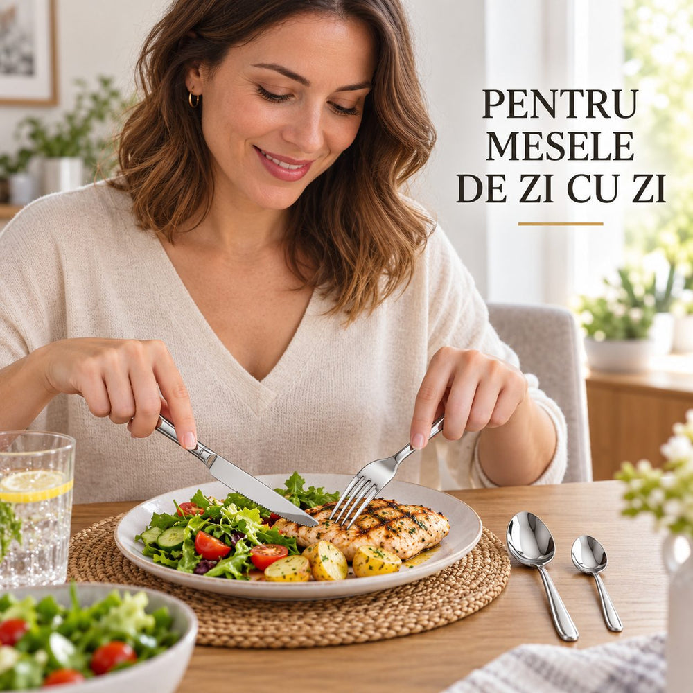 Tacamuri Portugheze, Set din 24 de Piese din Otel Inoxidabil, 6 Cutie, 6 Furculite, 6 Linguri de Masa, 6 Linguri pentru Ceai, Argintiu
