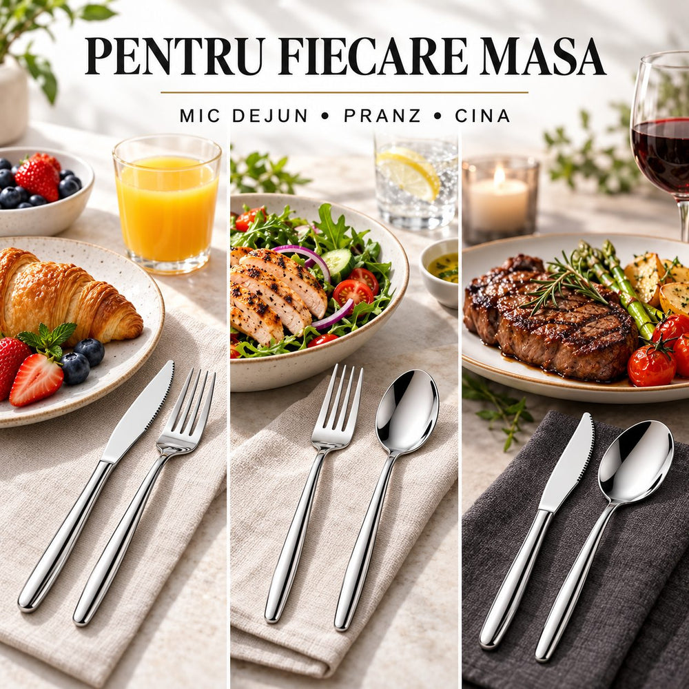 Tacamuri Portugheze, Set din 24 de Piese din Otel Inoxidabil, 6 Cutie, 6 Furculite, 6 Linguri de Masa, 6 Linguri pentru Ceai, Argintiu