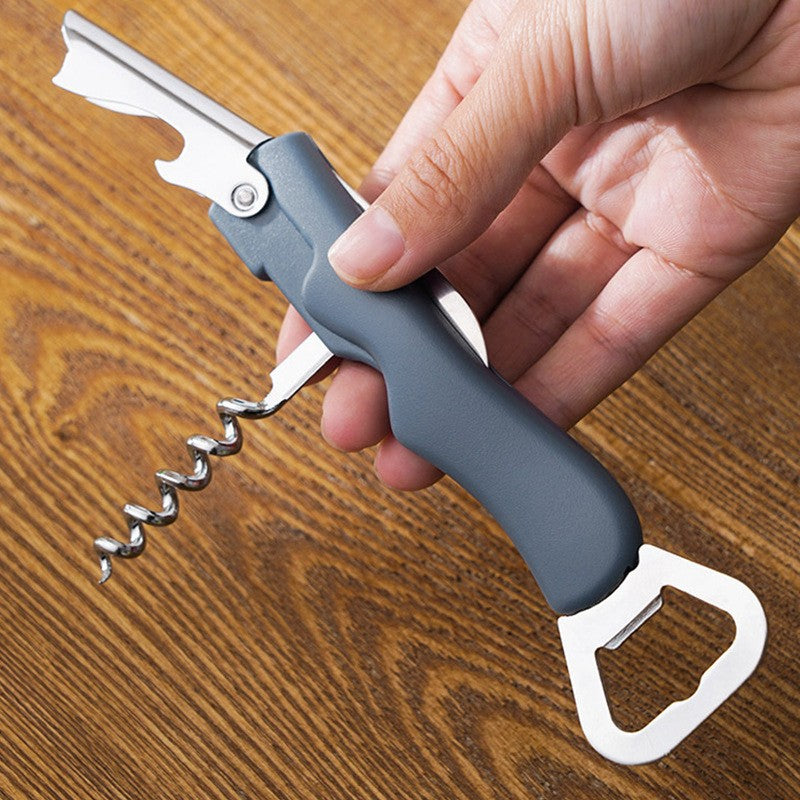 Tirbuson de Sticle 4 in 1, Desfacator de Sticle Multifunctional, din Inox cu Maner Anti Alunecare, 13.5 x 4 cm Albastru