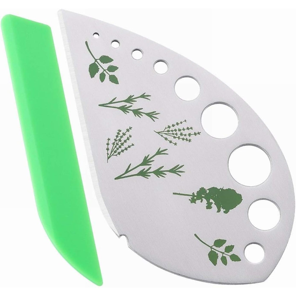 Tocator manual pentru ierburi, instrument de curatat frunze, margini ascutie, 9 gauri de diferite dimensiuni, multifunctional, material otel inoxidabil, maner ergonomic, rezistent la rugina, 12.3 x 6.9 cm, argintiu