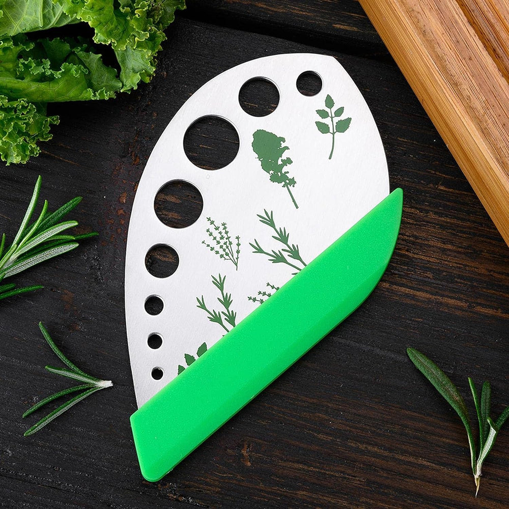 Tocator manual pentru ierburi, instrument de curatat frunze, margini ascutie, 9 gauri de diferite dimensiuni, multifunctional, material otel inoxidabil, maner ergonomic, rezistent la rugina, 12.3 x 6.9 cm, argintiu