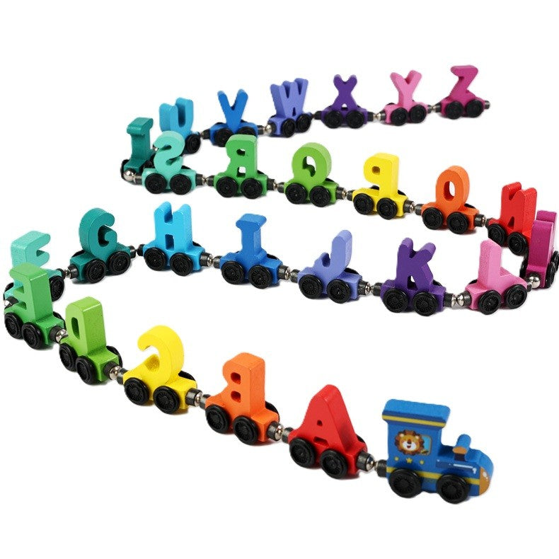 Trenulet Magnetic, din Lemn, Model Alfabet, 26 Litere, +3 Ani, Jucarie de Asamblat, Multicolor