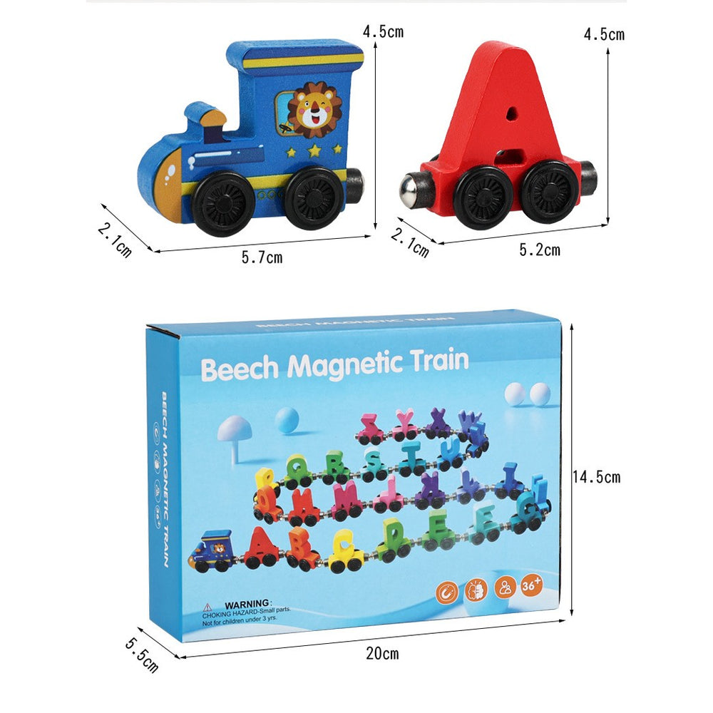 Trenulet Magnetic, din Lemn, Model Alfabet, 26 Litere, +3 Ani, Jucarie de Asamblat, Multicolor