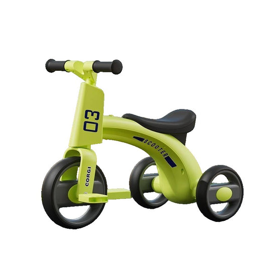 Tricicleta pentru Copii, Exercitiu de Echilibru, pentru 1-6 Ani, Functie de Lumini si Sunete, cu Pedale, din Plastic, Roti Gonflabile, Greutate Portanta 60 kg, 57 x 36 x 47 cm, Verde