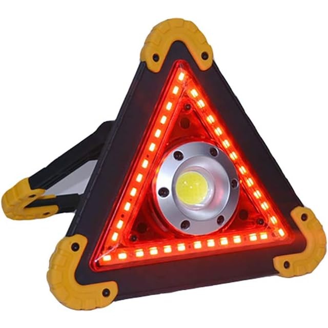 Triunghi Multifunctional de Avertizare, Lanterna LED, Impermeabil IP65, 800 lm, 2 x AA, Functie Incarcare Telefon, USB si Micro USB, COB 33, Portocaliu