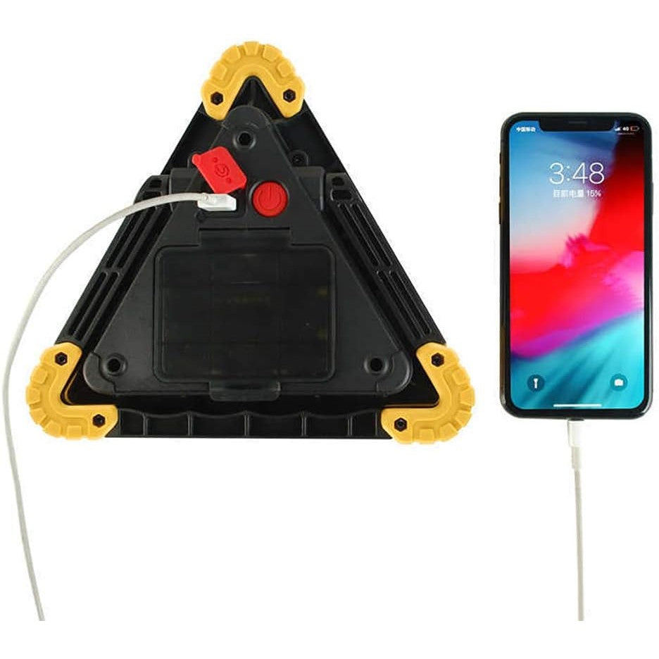 Triunghi Multifunctional de Avertizare, Lanterna LED, Impermeabil IP65, 800 lm, 2 x AA, Functie Incarcare Telefon, USB si Micro USB, COB 33, Portocaliu