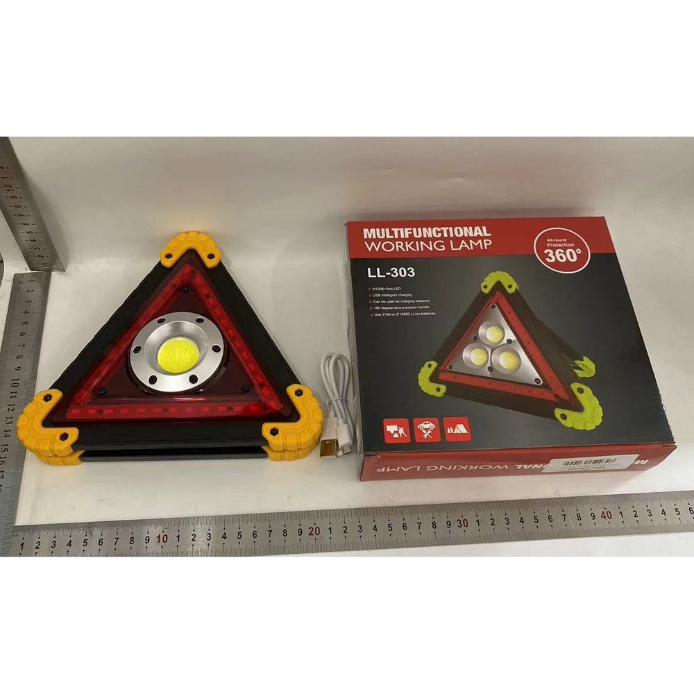 Triunghi Multifunctional de Avertizare, Lanterna LED, Impermeabil IP65, 800 lm, 2 x AA, Functie Incarcare Telefon, USB si Micro USB, COB 33, Portocaliu