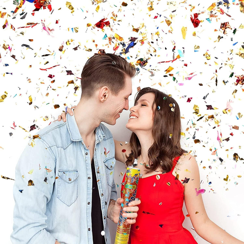 Tub de Confetti, Party Popper, 30x5 cm, Confetii Asortate din Aluminiu, Multicolor