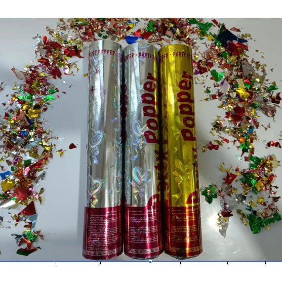 Tub de Confetti, Party Popper, 30x5 cm, Confetii Asortate din Aluminiu, Multicolor