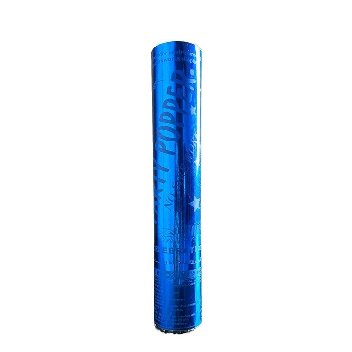 Tub de Confetti, Party Popper, 30x5 cm, Confetii Lucioase Rezistente la Foc, Eliberare prin Rasucire, Albastru